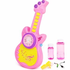 JOYHUB 12-Hole Bubble Gun Guitar Toy for Kids | Automatic Bubble Machine with Lights & Rechargeable Battery | Outdoor Fun Summer Toy with Bubble Solution