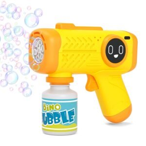 Rechargeable Bubble Maker Toy Gun for Kids with Soap Solution Bottle, Type-C Charging Cable and Lights - Indoor and Outdoor Bubble Machine Toy Gift - Color As Per Stock