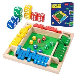 Wooden Shut The Box Dice Game | 4 Player Math & Strategy Board Game with 8 Dice | Educational Indoor Game for Birthday Gift for Toddlers Boys & Girls (Color)