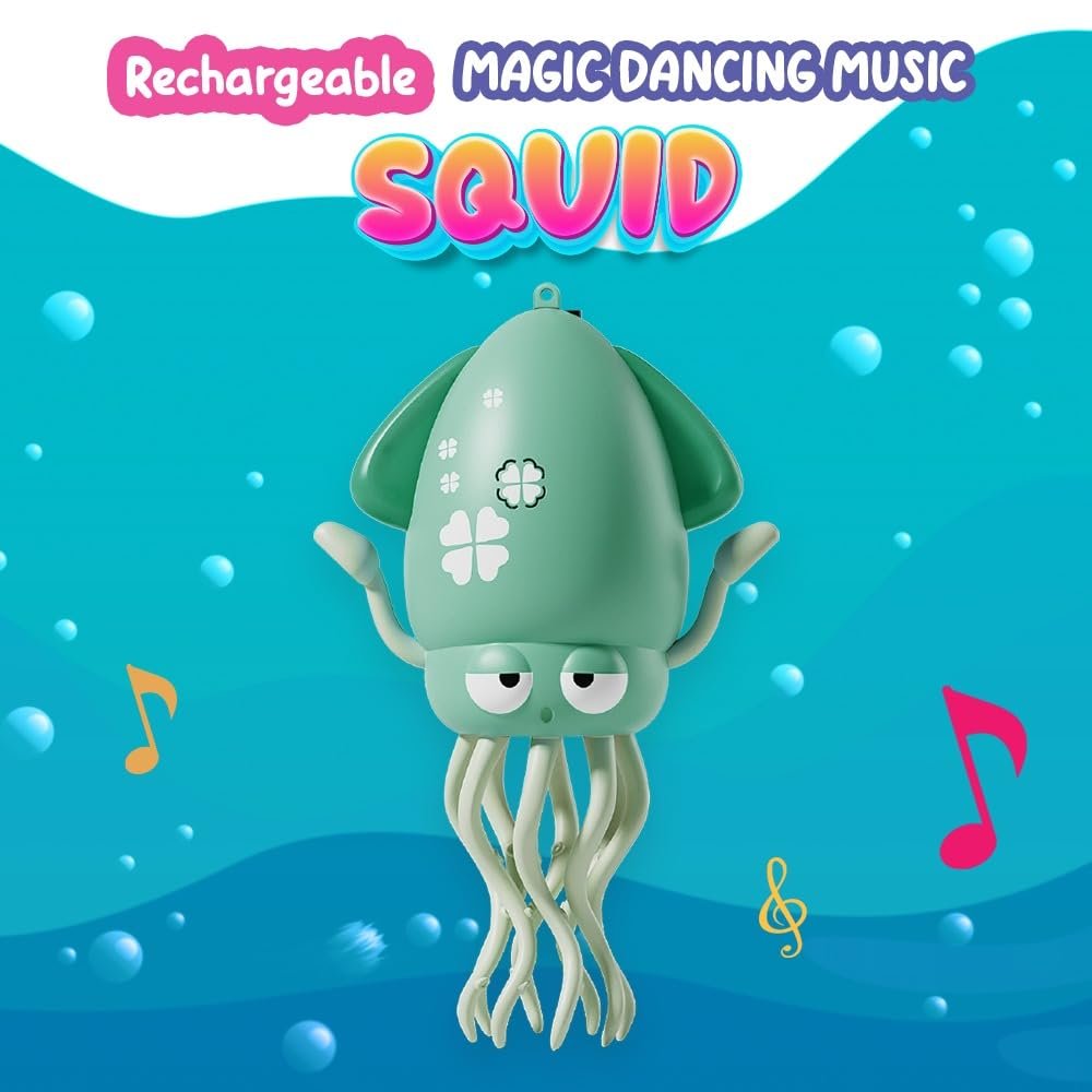 Dancing Squid Baby Toy, Crawling Tummy Time Toy, Rechargeable Magic Dancing Music & LED Octopus for 3 4 5 6 Year Old Kids Boy Girl Birthday Gifts, Funny Squid for Floor Games - Image 3