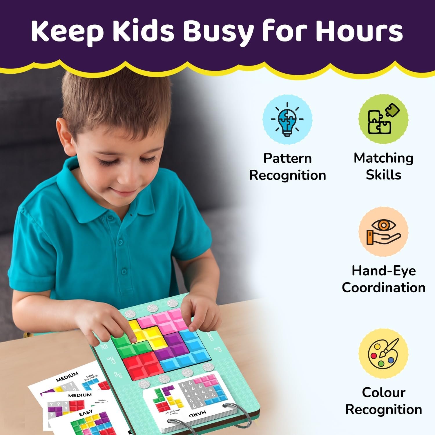 Smartivity Tetricks - Magnetic Puzzle Game for Kids 4–8 Years | 30+ Fun Brain Challenges with 6 Magnetic Shapes | Learning and Educational Toy I Birthday Gift for Kids 4,5,6,7,8 Years - Image 5