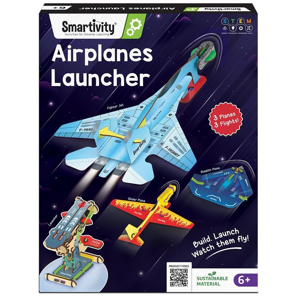 Smartivity 3in1 Airplanes Launcher Toy for Kids 6-12 | Build & Launch 3 Planes – Fighter Jet, Glider, Stealth | Birthday Gift for Boys & Girls I DIY STEM Toy for Ages 6,7,8,10,11,12 Years