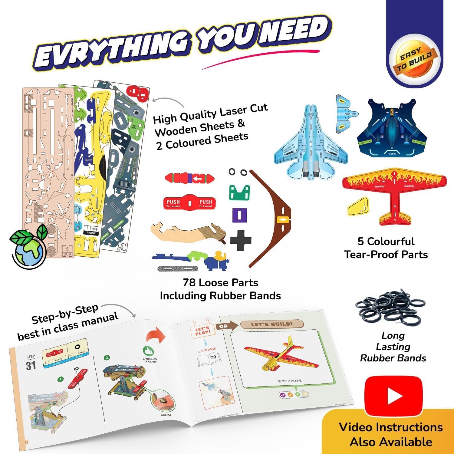 Smartivity 3in1 Airplanes Launcher Toy for Kids 6-12 | Build & Launch 3 Planes – Fighter Jet, Glider, Stealth | Birthday Gift for Boys & Girls I DIY STEM Toy for Ages 6,7,8,10,11,12 Years - Image 4