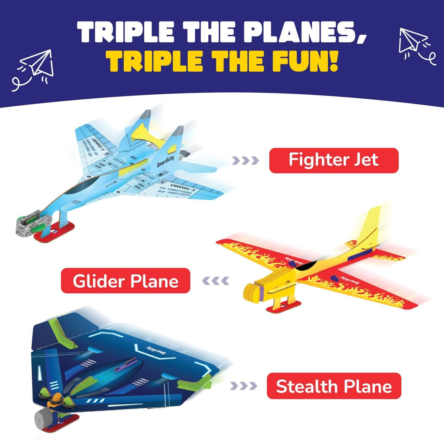 Smartivity 3in1 Airplanes Launcher Toy for Kids 6-12 | Build & Launch 3 Planes – Fighter Jet, Glider, Stealth | Birthday Gift for Boys & Girls I DIY STEM Toy for Ages 6,7,8,10,11,12 Years - Image 6