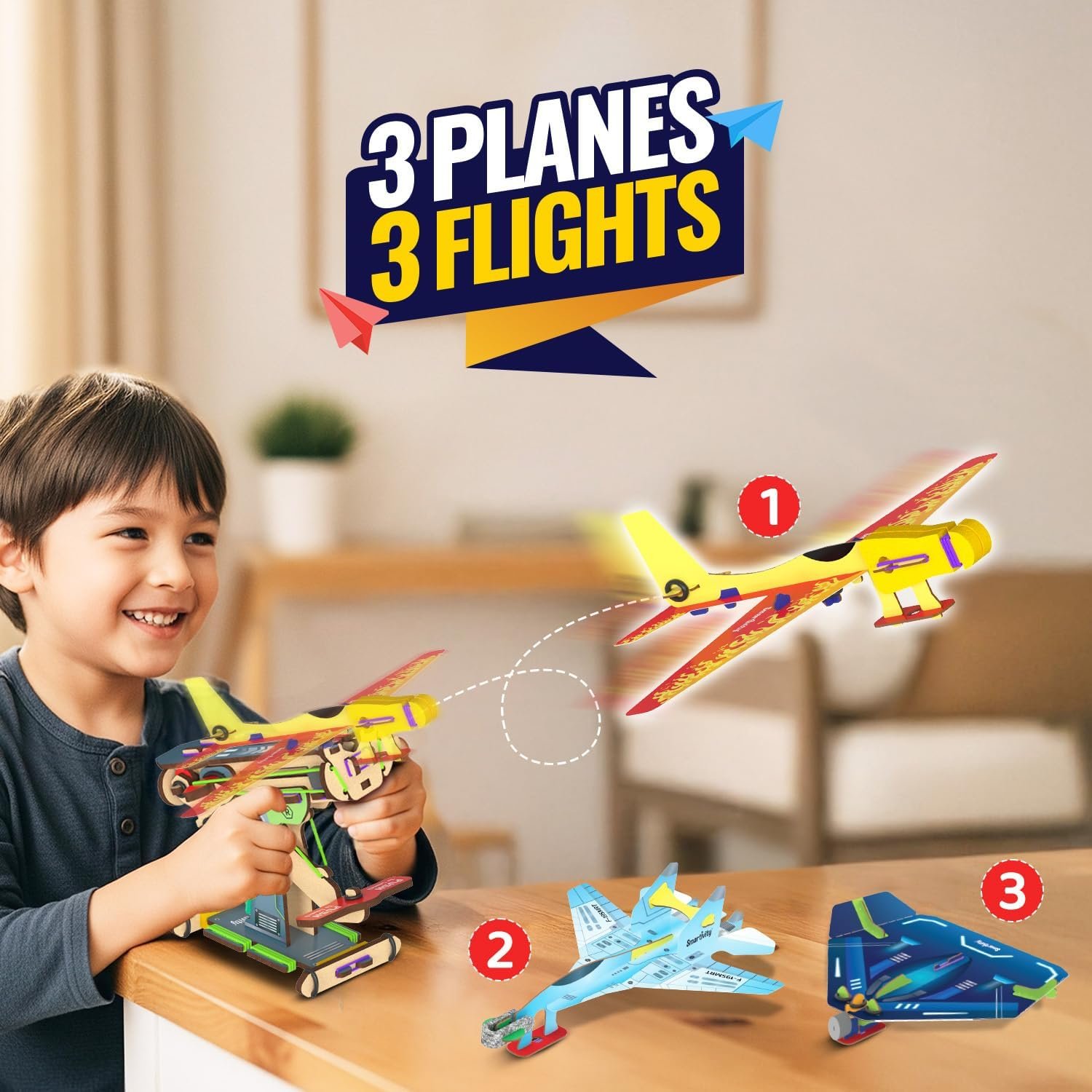 Smartivity 3in1 Airplanes Launcher Toy for Kids 6-12 | Build & Launch 3 Planes – Fighter Jet, Glider, Stealth | Birthday Gift for Boys & Girls I DIY STEM Toy for Ages 6,7,8,10,11,12 Years - Image 7