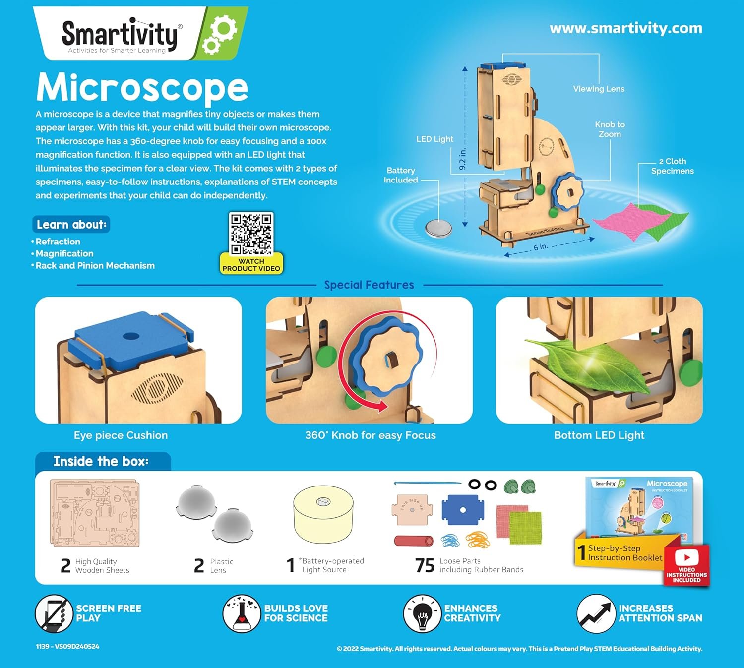 Smartivity DIY Microscope 100x Zoom Toy for Kids Age 8-10-12-14 Years Old | Birthday Gift for Boys & Girls | Science Toy for Kids 8-14 Years Old Students I STEM Sciene Kit - Image 2