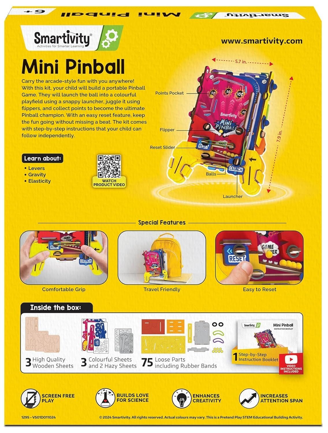 Smartivity Mini Pinball Game for Kids Ages 6-7-8-9-10-11-12 Years | Build Your Own Hand-Held Pinball I Birthday Gift for Boys & Girls | DIY Toy for Kids 6-12 Years Old IScreen Free Play - Image 2