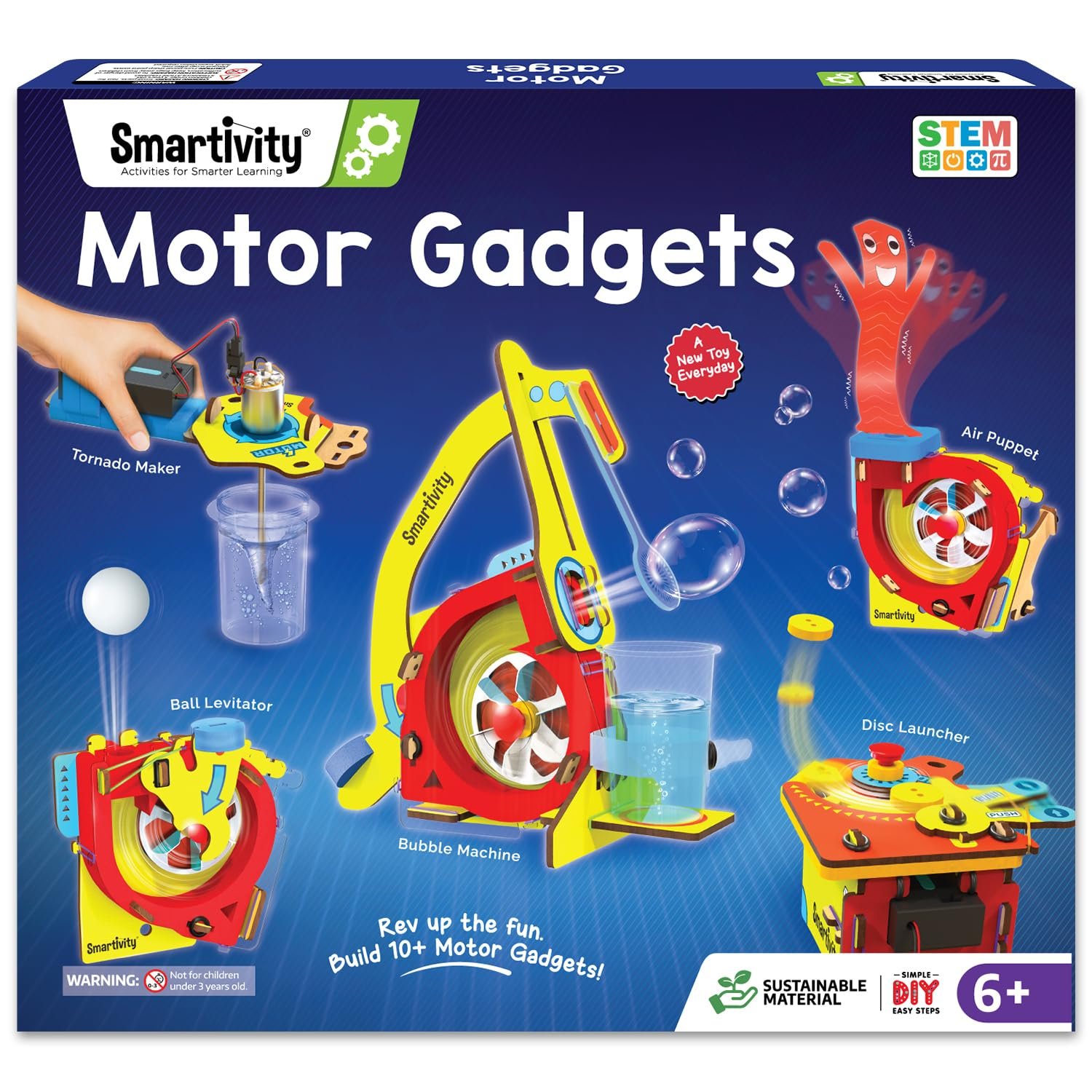 Smartivity 10-in-1 Motor Powered Gadgets Kit for Kids 6-12 Years | Build 10+ Science Projects - Bubble Launcher, Spinning Toy & More | Birthday Gift for 6,7,8,9,10,11,12 Years
