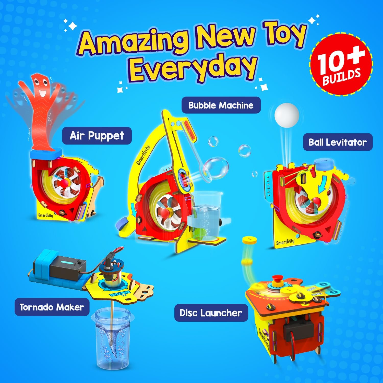 Smartivity 10-in-1 Motor Powered Gadgets Kit for Kids 6-12 Years | Build 10+ Science Projects - Bubble Launcher, Spinning Toy & More | Birthday Gift for 6,7,8,9,10,11,12 Years - Image 6
