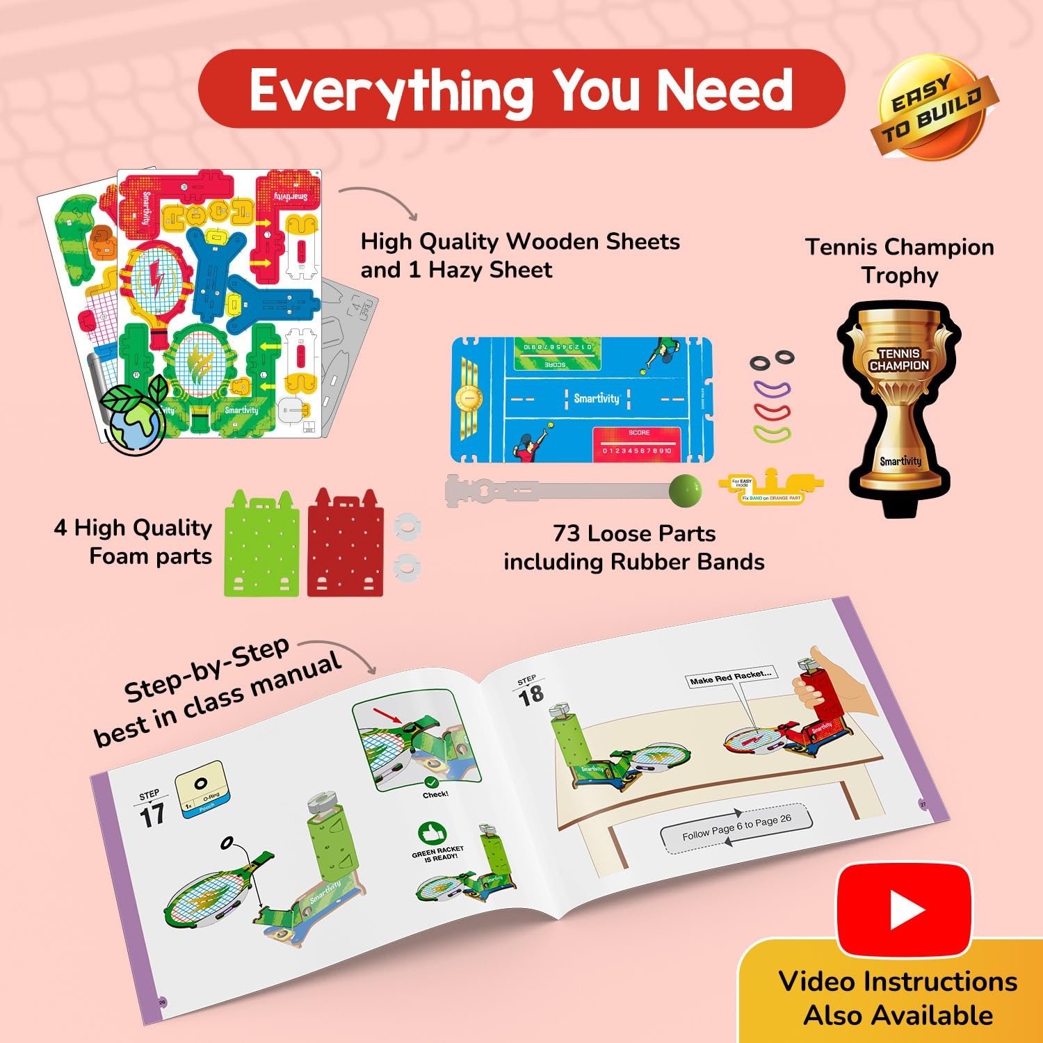 Smartivity Tabletop Tennis Game Kit for Kids 6 to 12, 2-Player STEM Toy with Mechanical Rackets & Scoreboard, Birthday Gift for Boys & Girls Age 6,7,8,9,10,11,12,13,14 Years, Table Tennis - Image 4