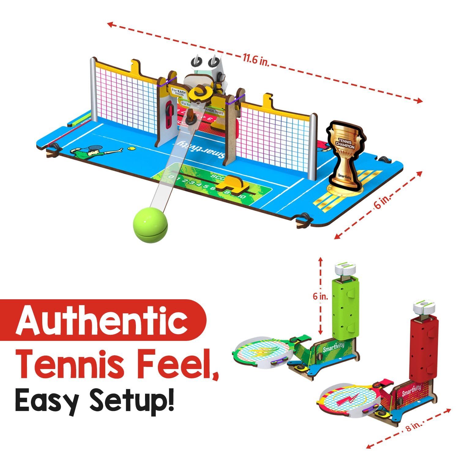 Smartivity Tabletop Tennis Game Kit for Kids 6 to 12, 2-Player STEM Toy with Mechanical Rackets & Scoreboard, Birthday Gift for Boys & Girls Age 6,7,8,9,10,11,12,13,14 Years, Table Tennis - Image 5