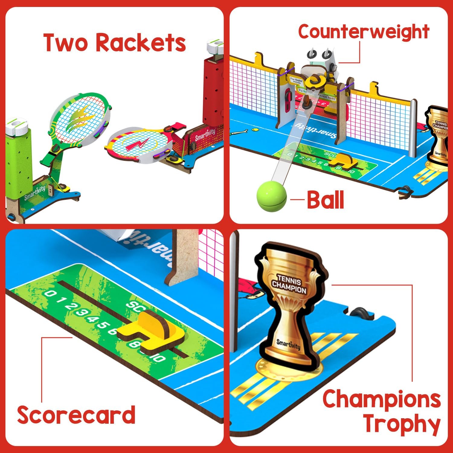 Smartivity Tabletop Tennis Game Kit for Kids 6 to 12, 2-Player STEM Toy with Mechanical Rackets & Scoreboard, Birthday Gift for Boys & Girls Age 6,7,8,9,10,11,12,13,14 Years, Table Tennis - Image 6