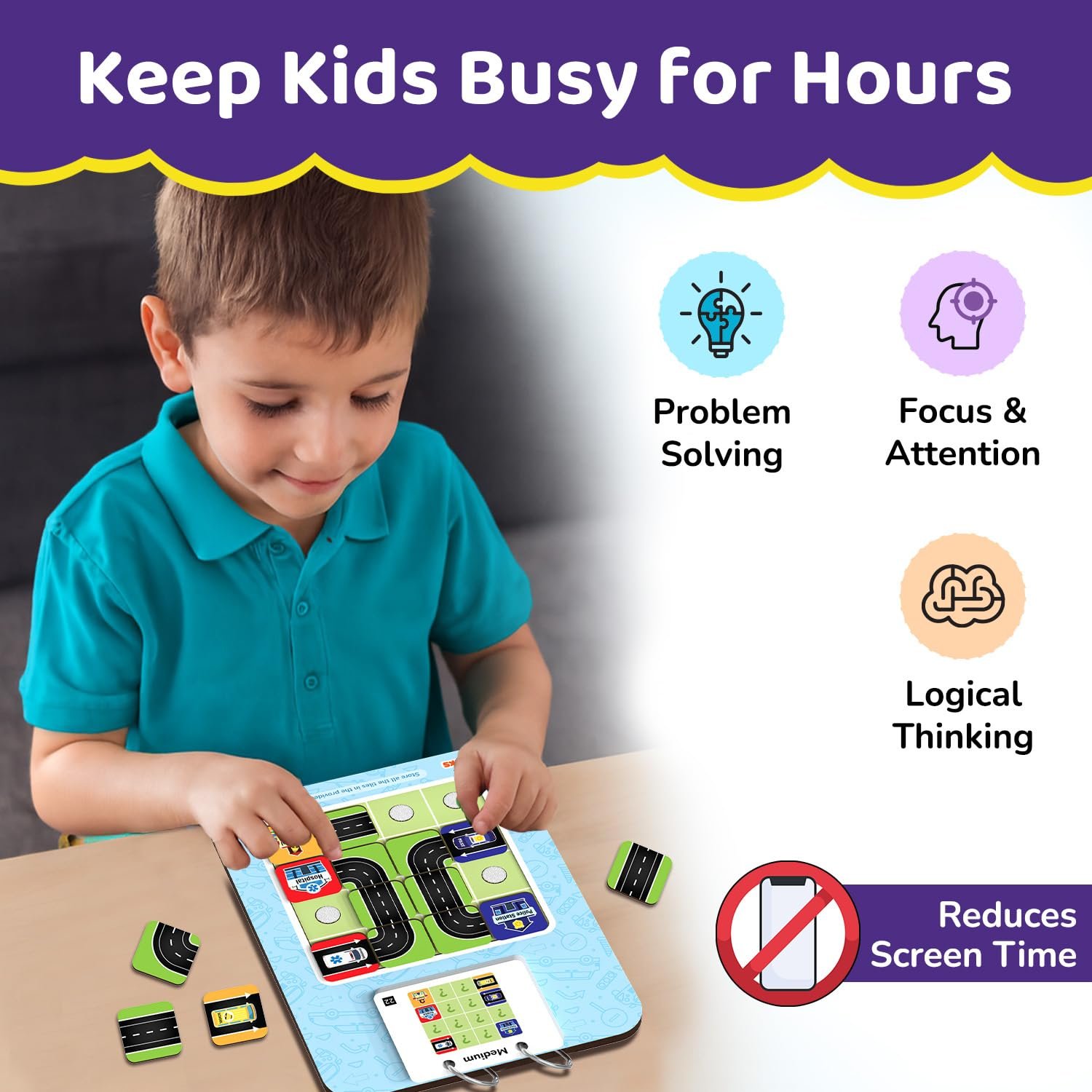 Smartivity Path Maker Brain Puzzle for Kids 4-8 Years Old I Guide Vehicles to Their Destination - 30+ Challenges I Logic & Problem-Solving Puzzle Game for Boys & Girls 4,5,6,7,8 Years - Image 5