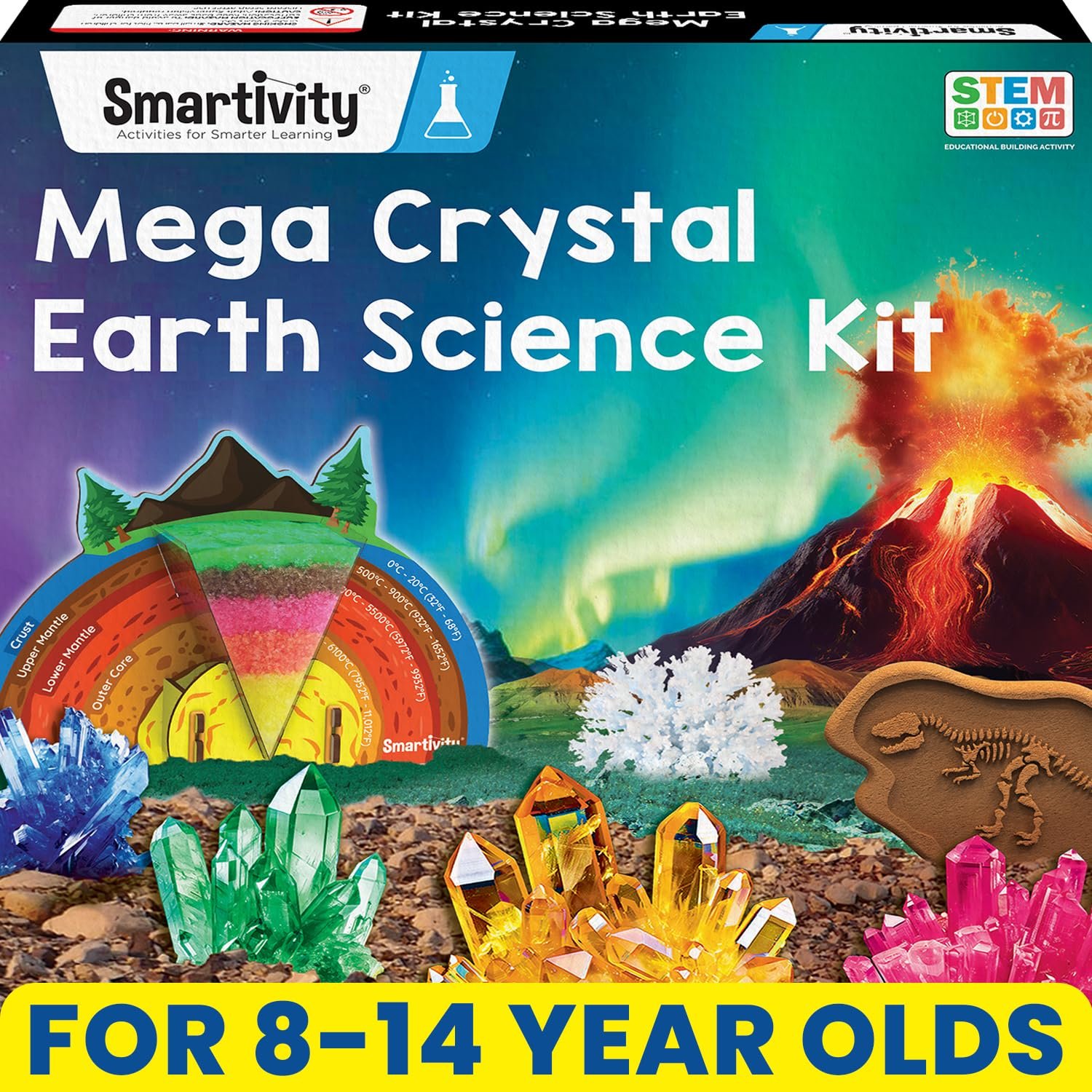 Smartivity Mega Crystal Earth Science Kit | Explore Earth, Crystal, and Fossilization Concepts | Birthday Gift for Boys & Girls I STEM Educational DIY Science Toys for Kids Ages 8,9,10,11,12,13,14