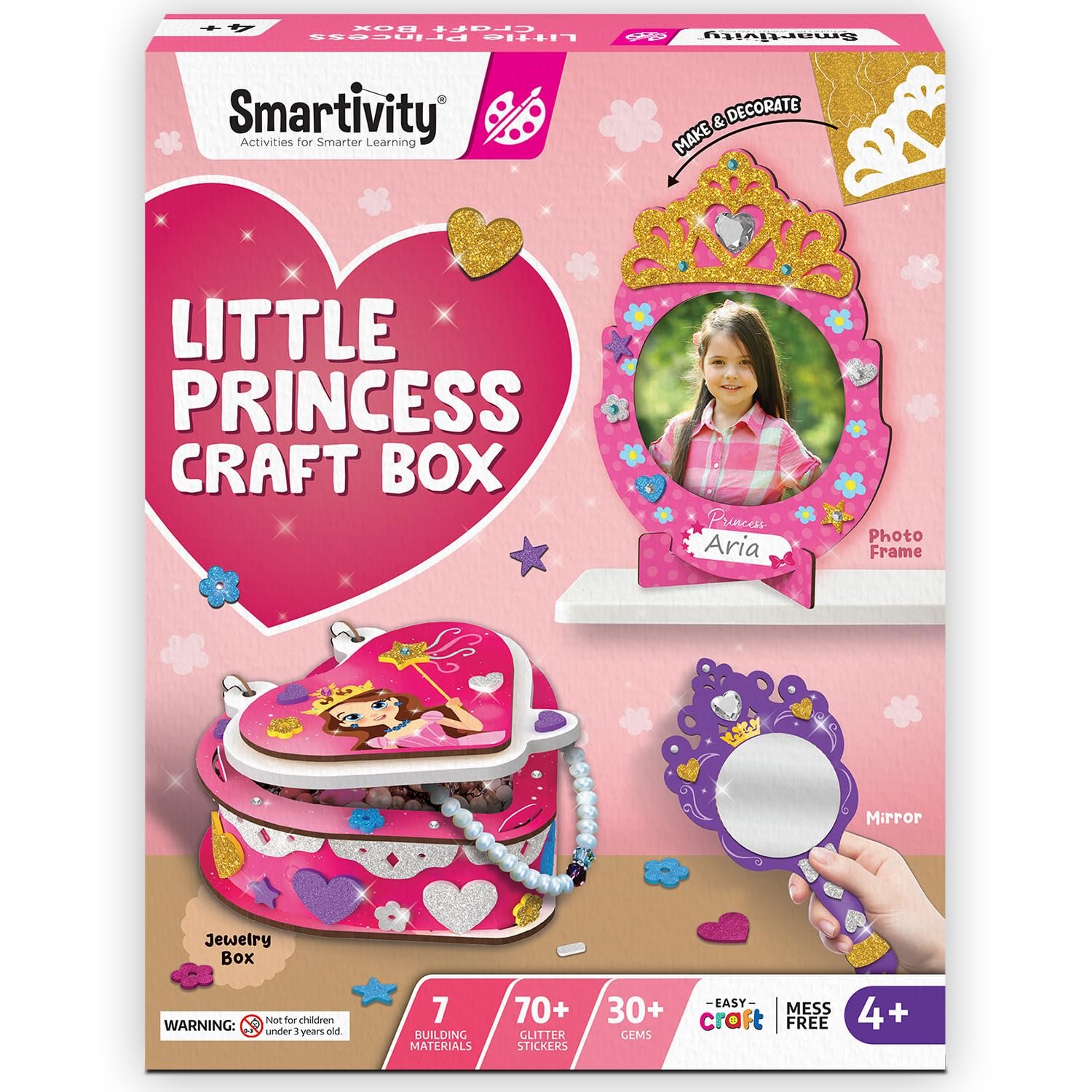 Smartivity Little Princess Craft Box for Girls | DIY Art & Craft Kit to Make Jewellery Box,Mirror & Frame | Age 4-8 Years|Kids Craft Activity Set with Gems & Glitter | Birthday Gift for Kids