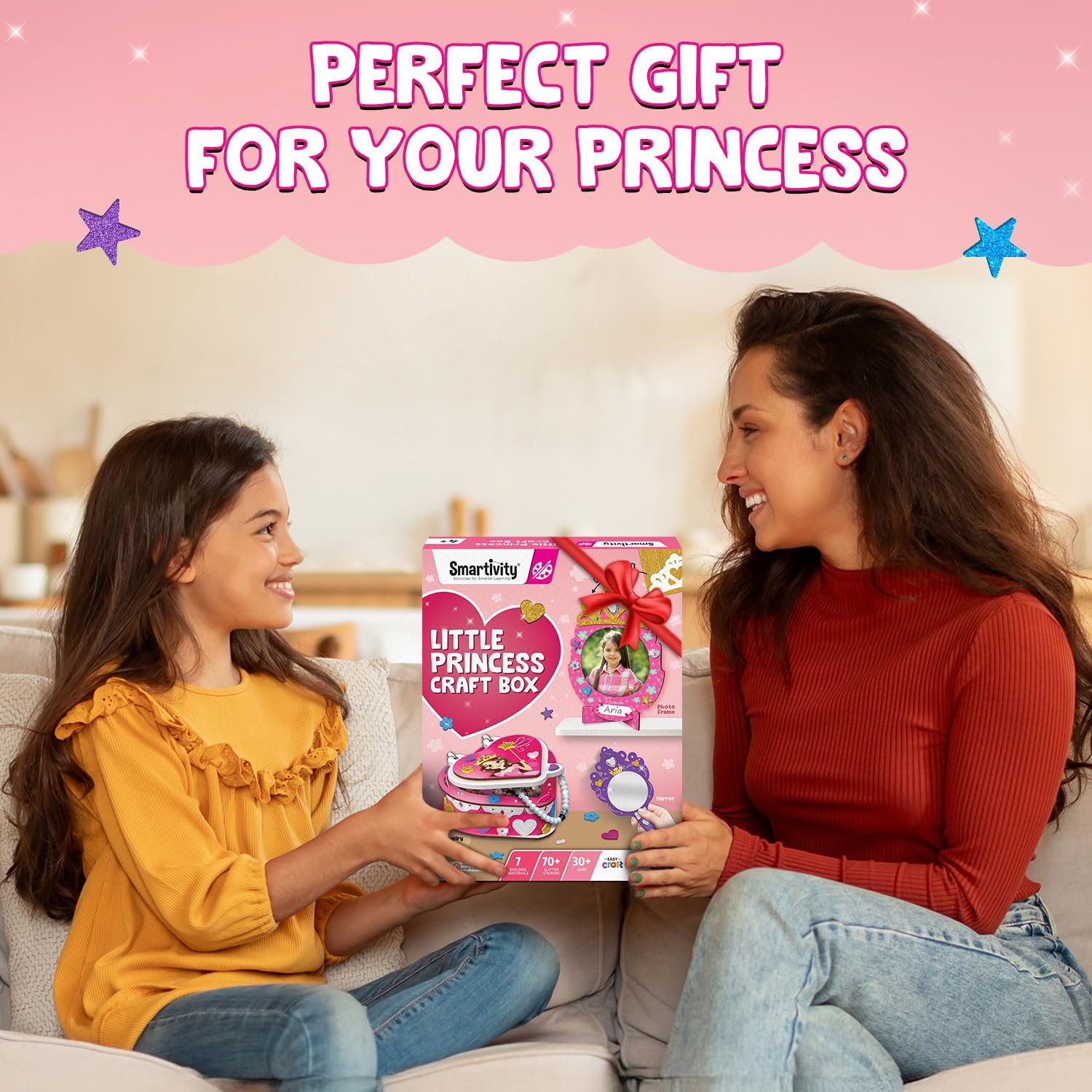 Smartivity Little Princess Craft Box for Girls | DIY Art & Craft Kit to Make Jewellery Box,Mirror & Frame | Age 4-8 Years|Kids Craft Activity Set with Gems & Glitter | Birthday Gift for Kids - Image 2