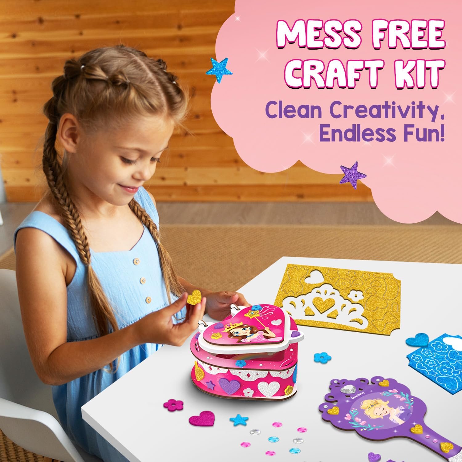 Smartivity Little Princess Craft Box for Girls | DIY Art & Craft Kit to Make Jewellery Box,Mirror & Frame | Age 4-8 Years|Kids Craft Activity Set with Gems & Glitter | Birthday Gift for Kids - Image 4