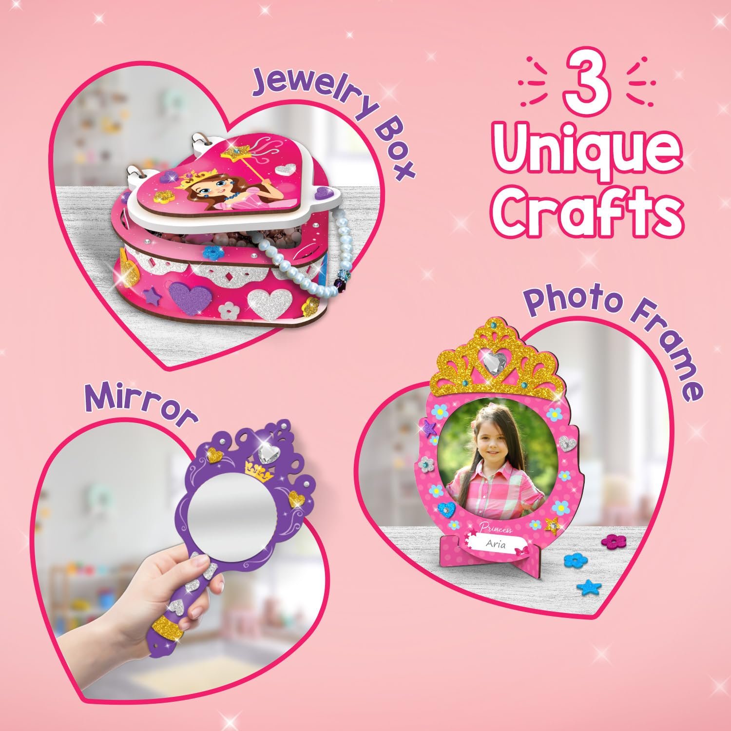 Smartivity Little Princess Craft Box for Girls | DIY Art & Craft Kit to Make Jewellery Box,Mirror & Frame | Age 4-8 Years|Kids Craft Activity Set with Gems & Glitter | Birthday Gift for Kids - Image 5