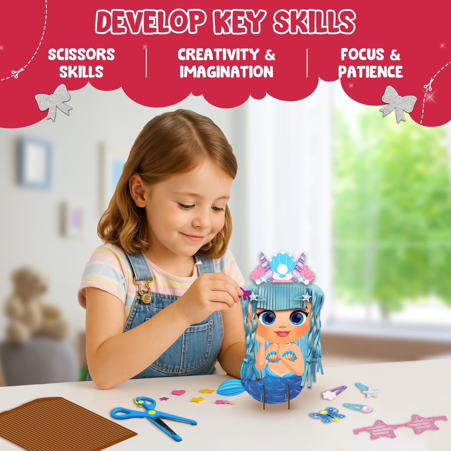 Smartivity Snip ‘N’ Style Hair Styling Craft Kit for Kids | DIY Scissor Skills & Creativity Activity Set | Includes Princess, Mermaid & Unicorn Figures | STEM Art & Craft Toy for Girls Ages 4–8 Years - Image 4