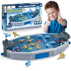 Flight Battle | 2 Player Battle Shooting Game | Tabletop Toy Battle Indoor Board Game | 14 Fighter Jets, 2 Launchers & 30 Colorful Balls | Gift for Kids of 4, 5, 6, 7