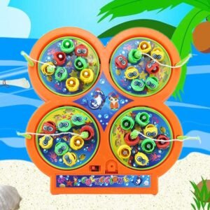 Musical Fish Catching Game Toy Set with 4 Rotating Fish Ponds On Board | Includes 32 Fishes and 4 Magnetic Fishing Poles | 1-4 Players Game | Durable Gift for Kids - Multicolor