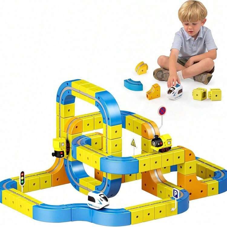 Magnetic Train Track Set for Kids | 60-Piece Flexible 3D Magnetic Monorail Track with Motorised Train | DIY Gravity-Defying Race Track Building Toy | Creative Construction Track Set for Boys & Girls - Image 4