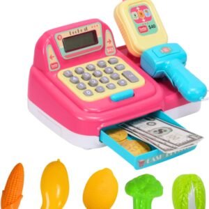 61lRXFvWSuL._AC_SL1200_ Simulated Supermarket Cash Register Toy with Calculator & Swipe Card | Pretend Market Role Play Educational Toy | Interactive Checkout Counter Toy for 1-2 Players | Girls & Boys